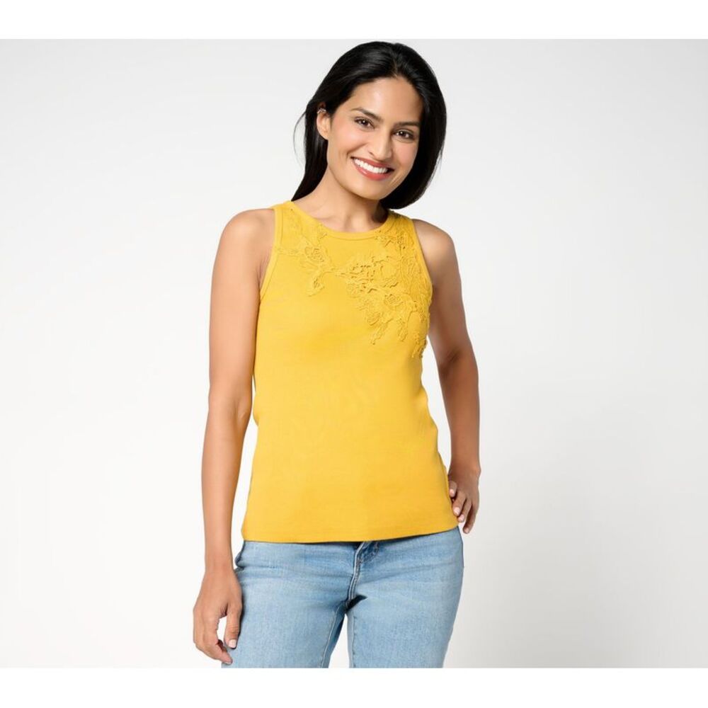 Wacoal Women's Top Sz M Poppy Tank Lace Applique Yellow A691012